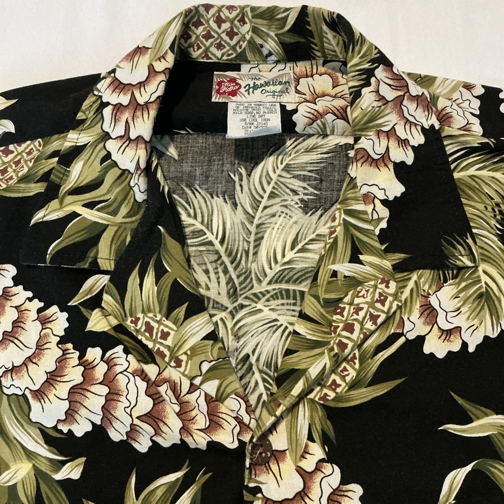 Vintage Hilo Hattie Shirt Men XL Pineapple Floral Cotton‎ Aloha Hawaiian USA